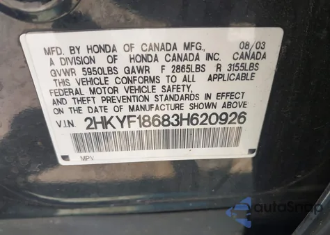 2003 Honda Pilot Ex-L z USA, uszkodzony, nr VIN 2HKYF18683H620926